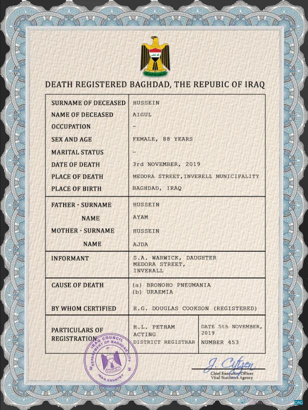 Download Iraq vital record death certificate PSD template Photoshop template